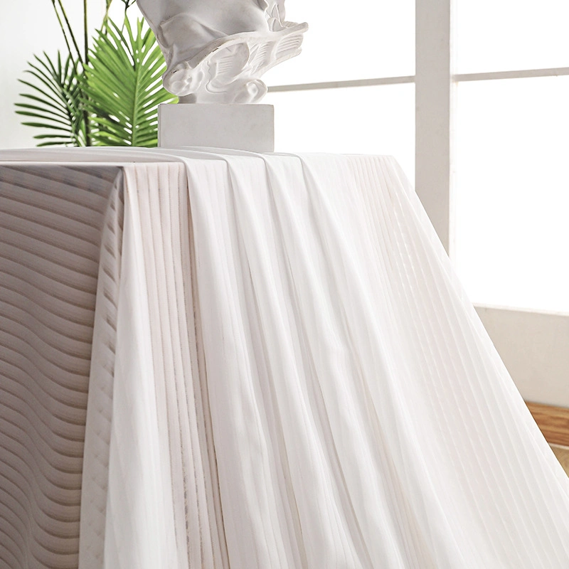 New White Gauze Curtain Light Opaque Chiffon Vertical Stripe Living Room Balcony Bay Window Vertical Louver Screen Curtain Fabric